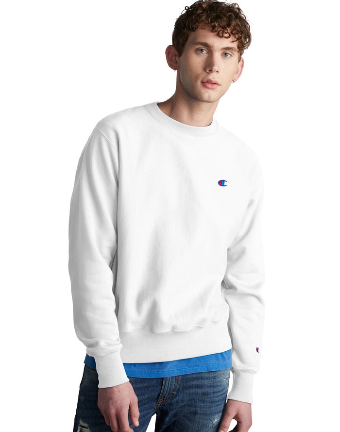 Champion Herre Sweatshirt Hvide - Reverse Weave Crew - Danmark BTR-924837